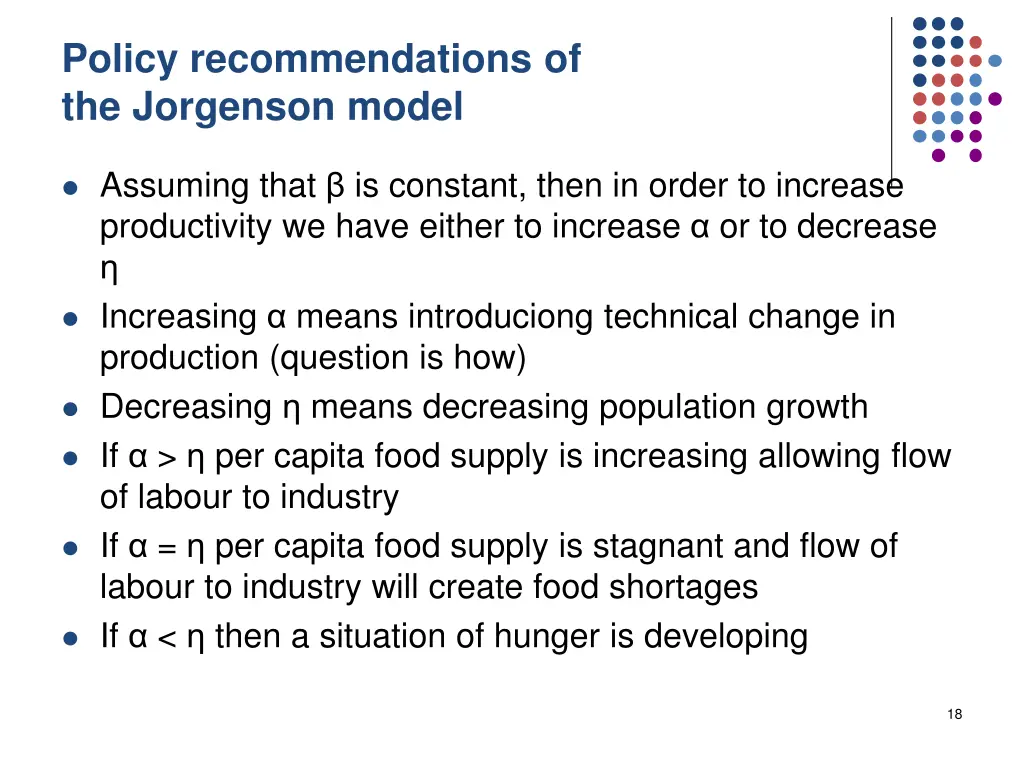 policy recommendations of the jorgenson model