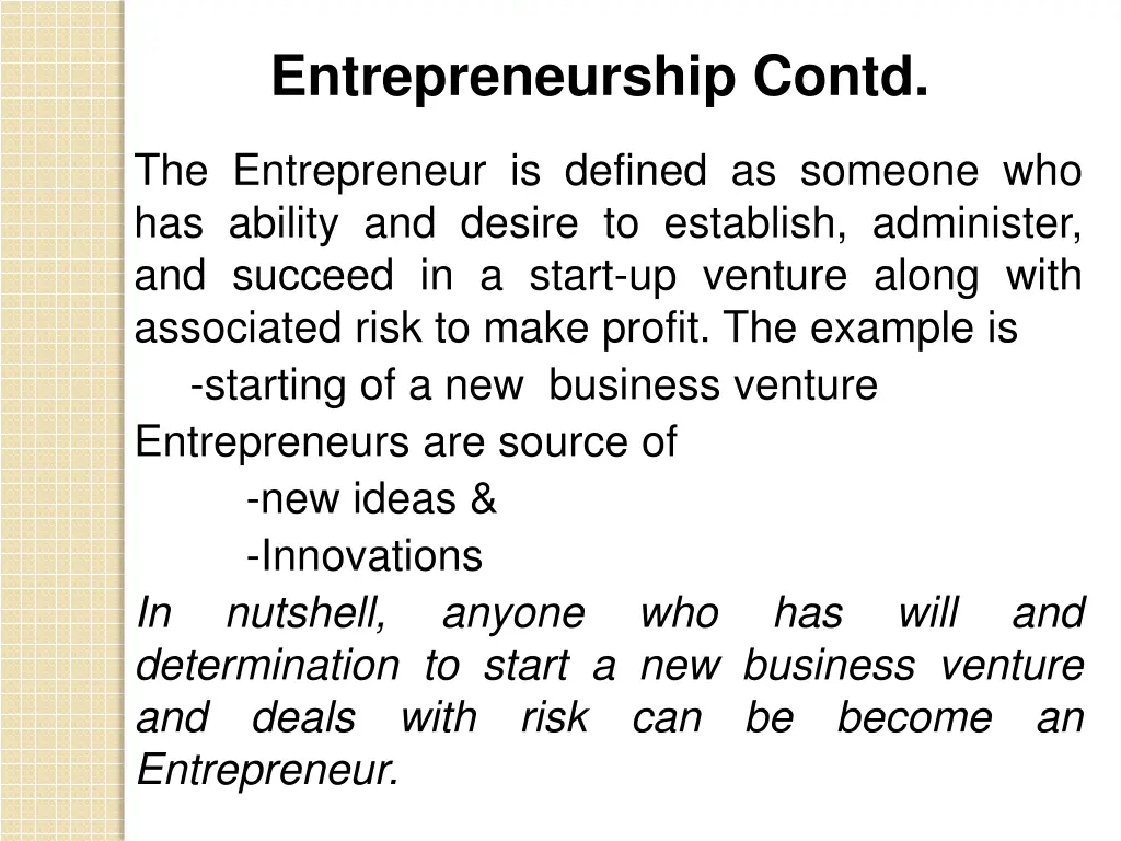 entrepreneurship contd