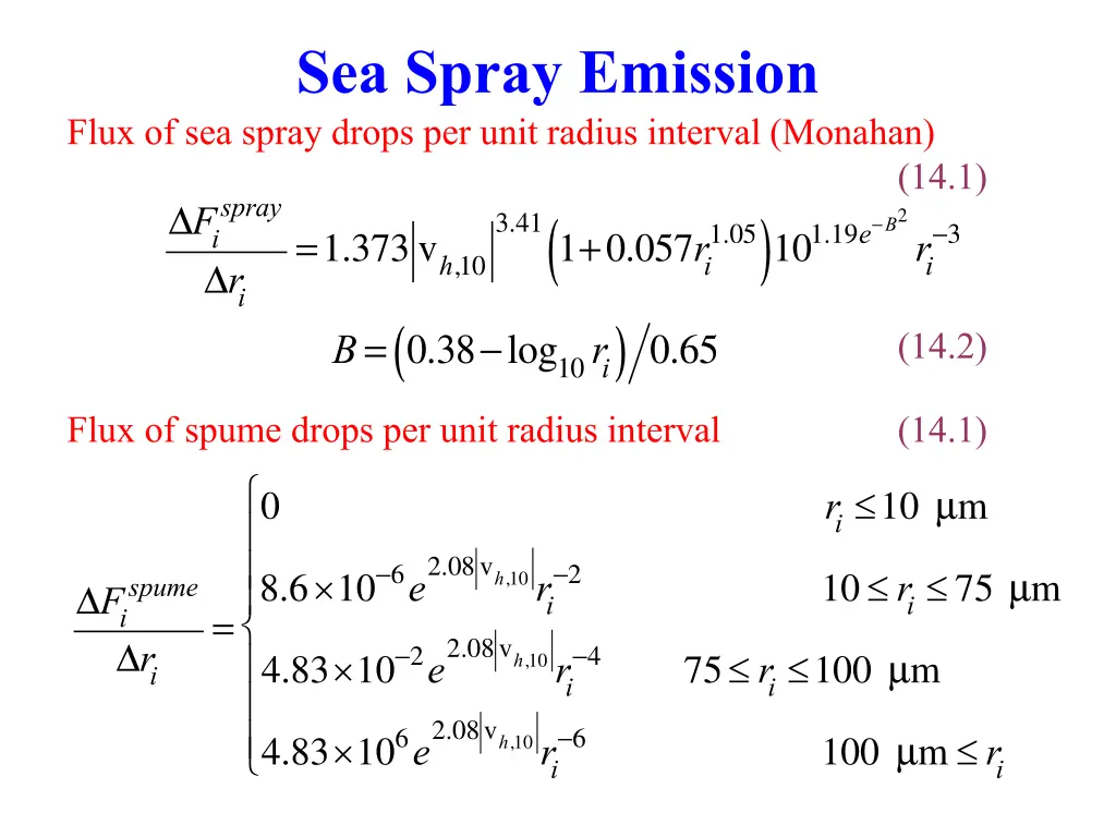 sea spray emission flux of sea spray drops
