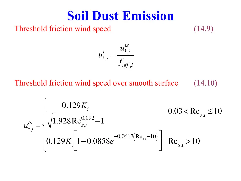 soil dust emission threshold friction wind speed