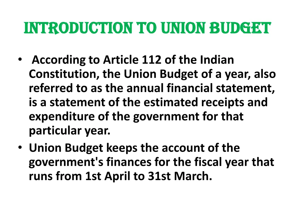 introduction to union budget introduction