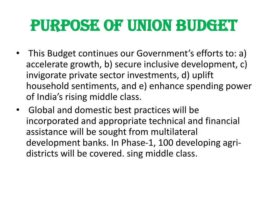purpose of union budget purpose of union budget