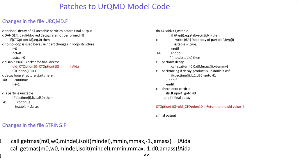 patches to urqmd model code
