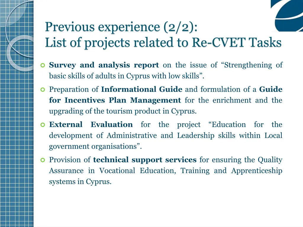 previous experience 2 2 list of projects related