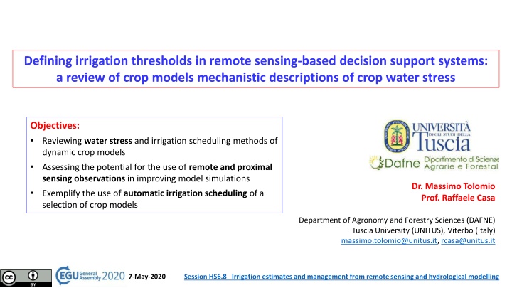 defining irrigation thresholds in remote sensing