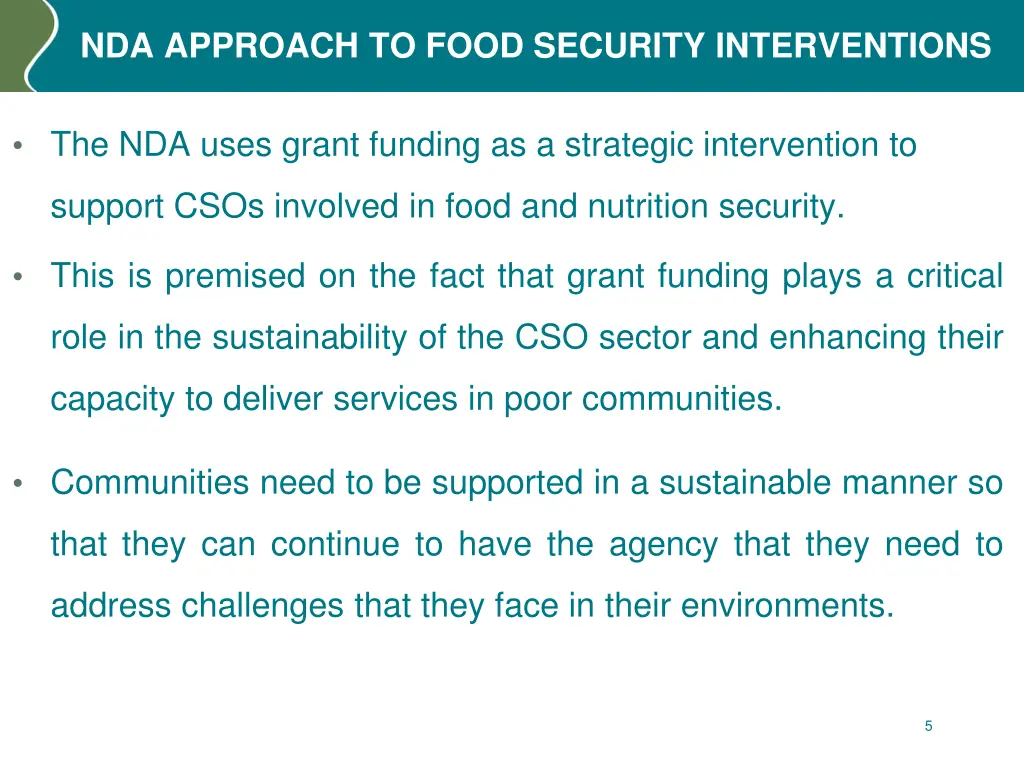 nda approach to food security interventions