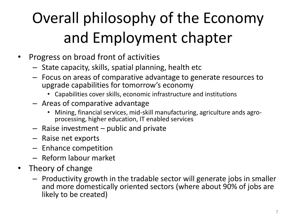 overall philosophy of the economy and employment