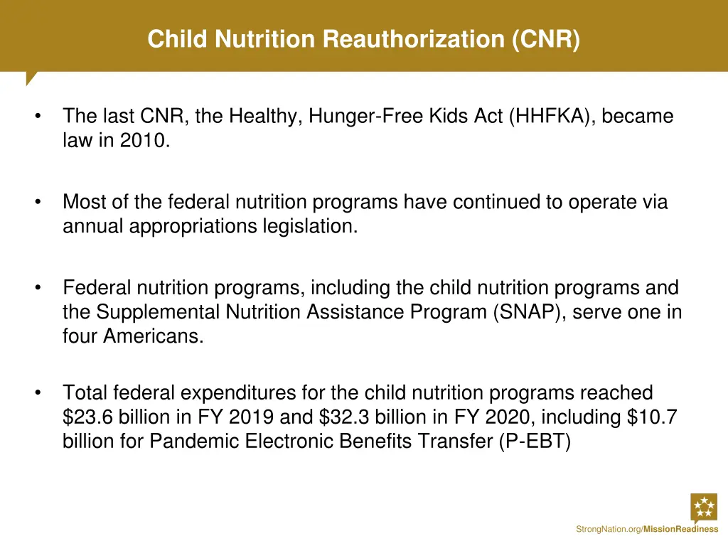 child nutrition reauthorization cnr 1
