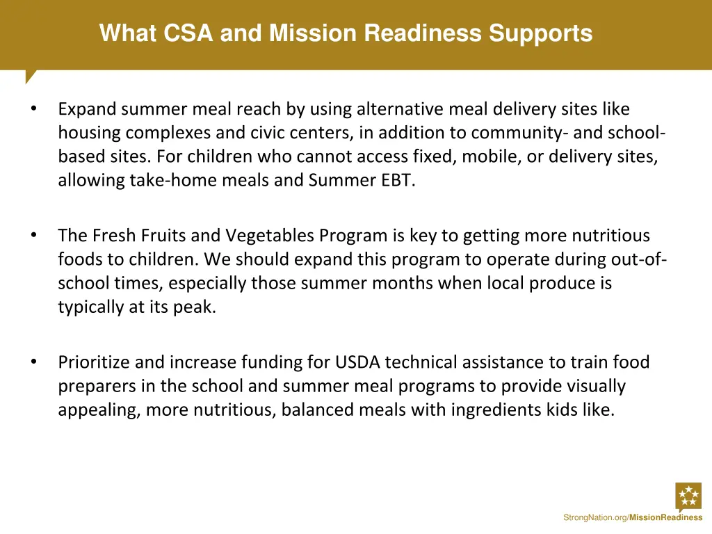 what csa and mission readiness supports 1