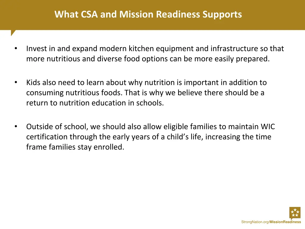 what csa and mission readiness supports 2