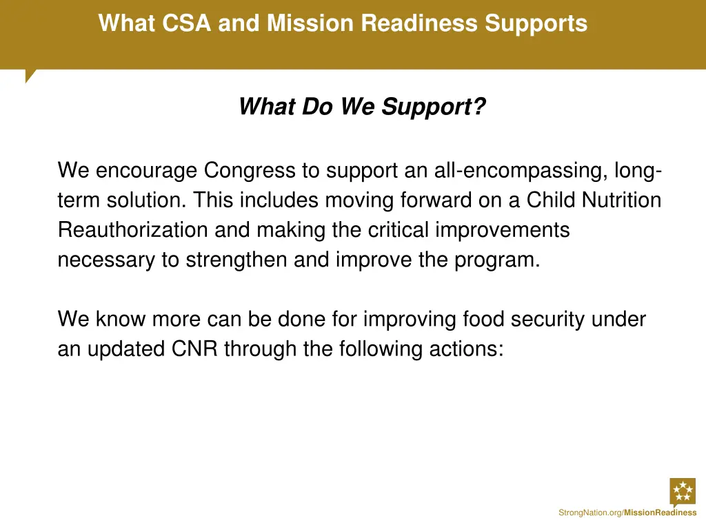 what csa and mission readiness supports
