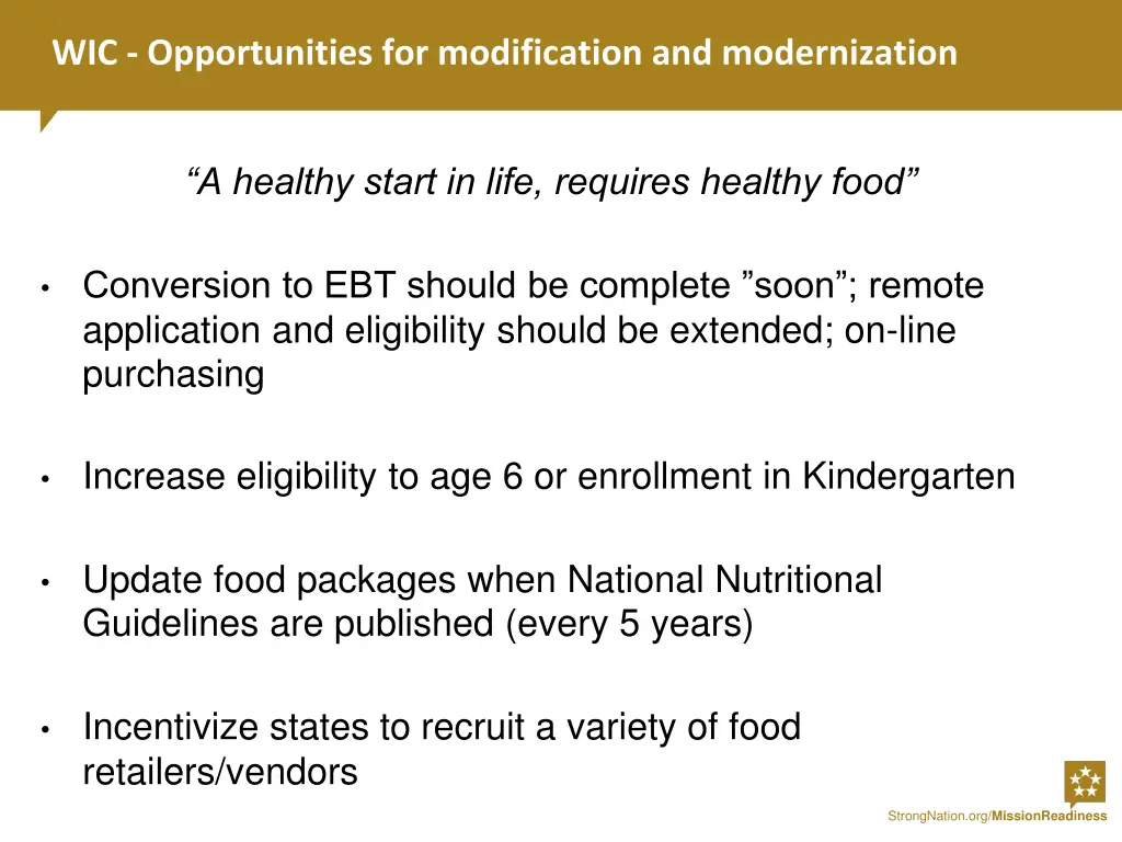 wic opportunities for modification