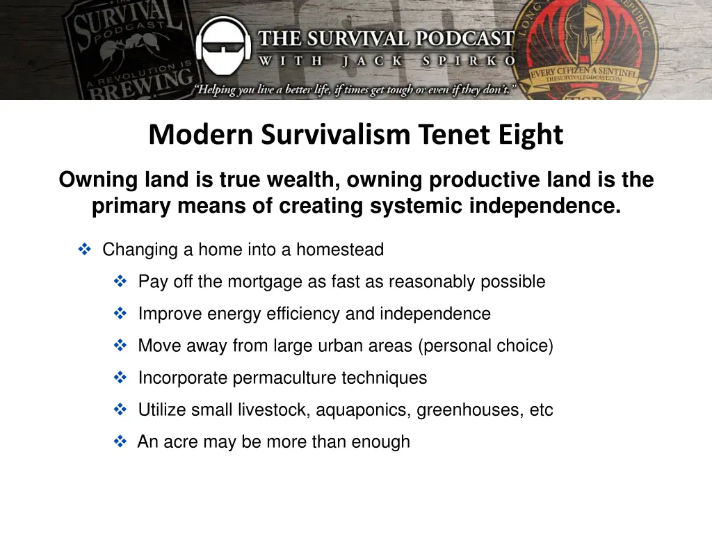 modern survivalism tenet eight