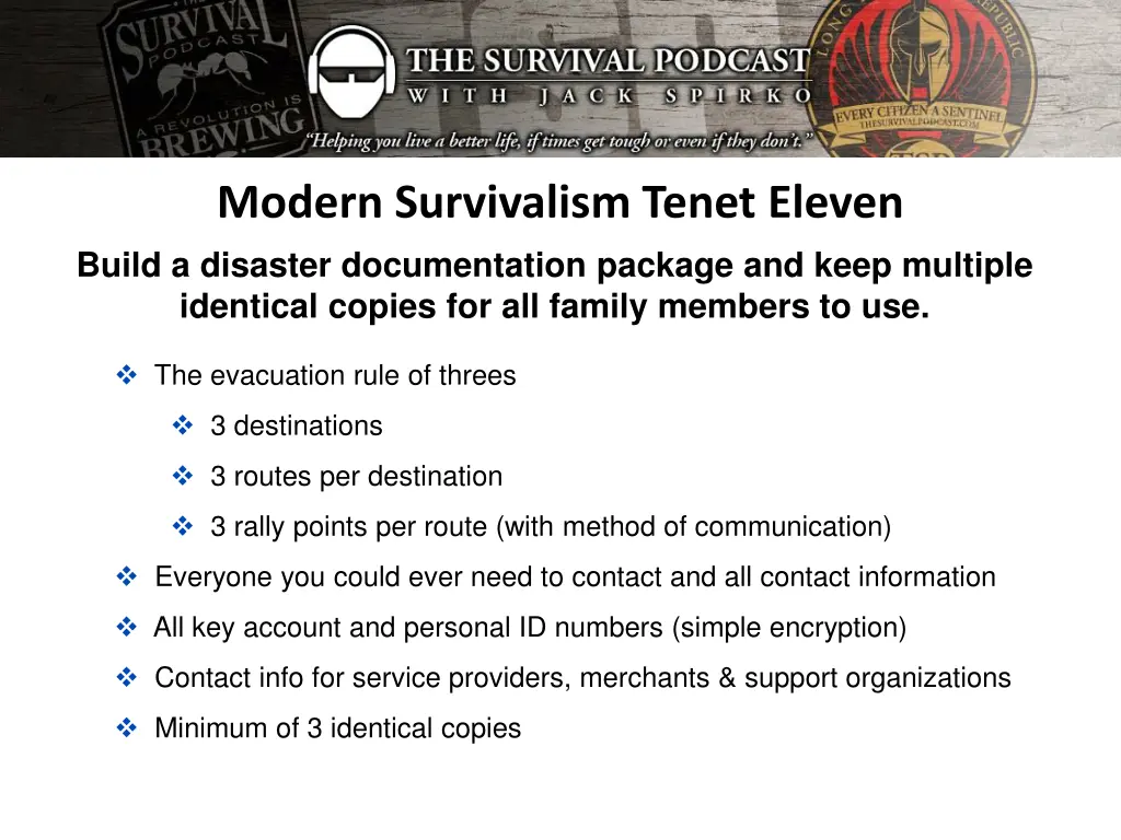modern survivalism tenet eleven build a disaster