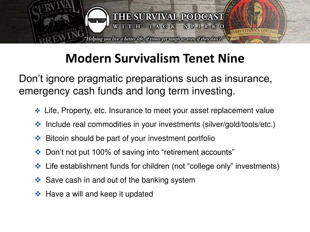 modern survivalism tenet nine