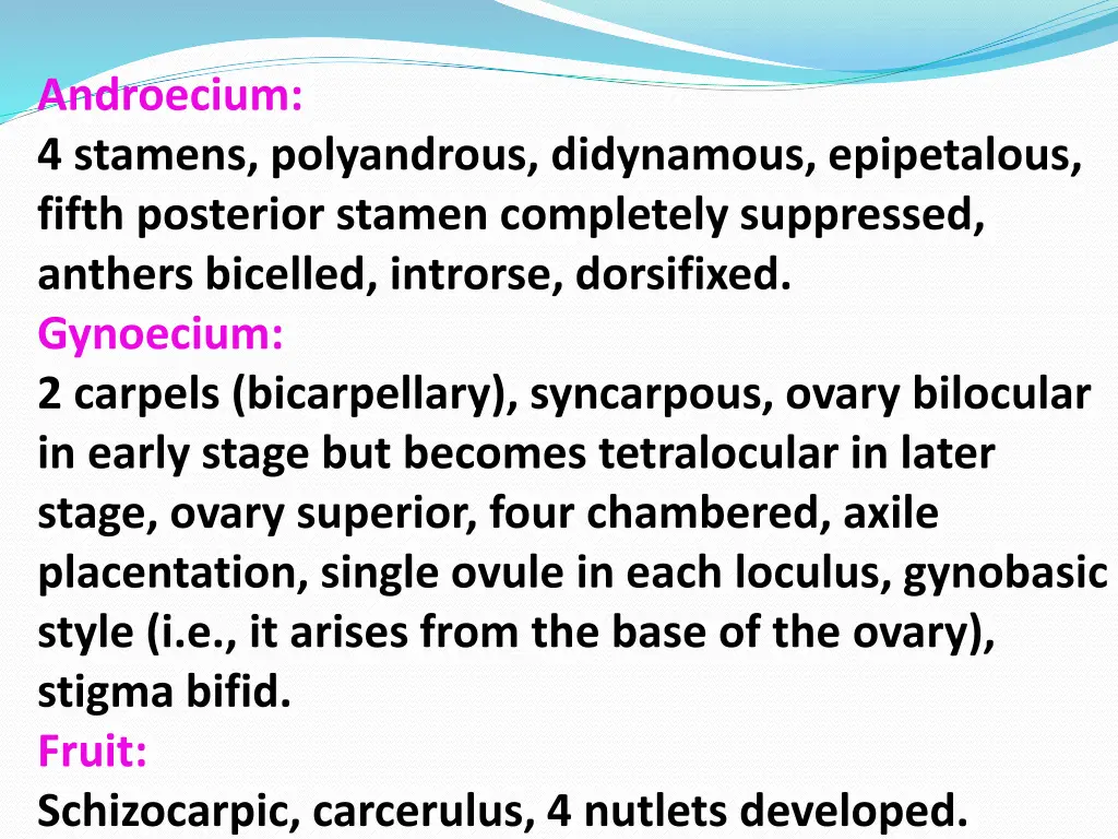 androecium 4 stamens polyandrous didynamous
