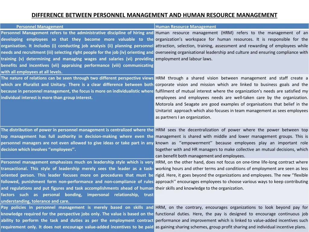 difference between personnel management and human