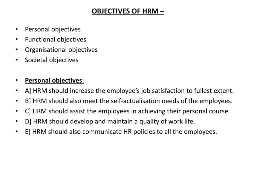 objectives of hrm