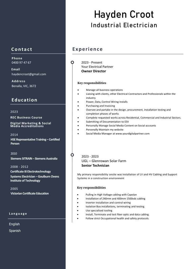 hayden croot industrial electrician