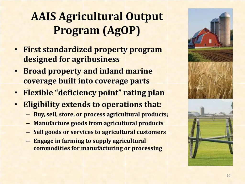 aais agricultural output program agop