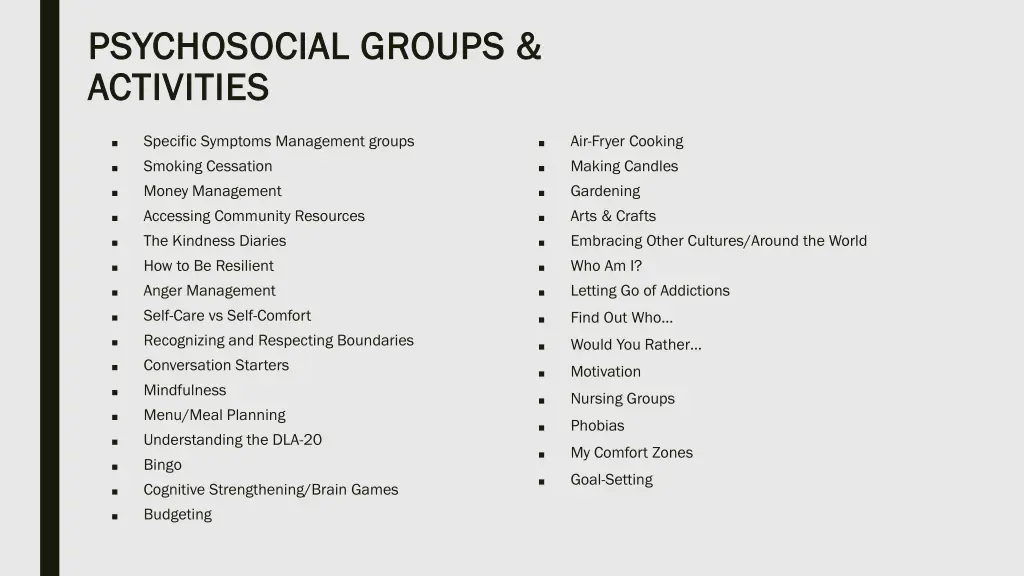 psychosocial groups psychosocial groups