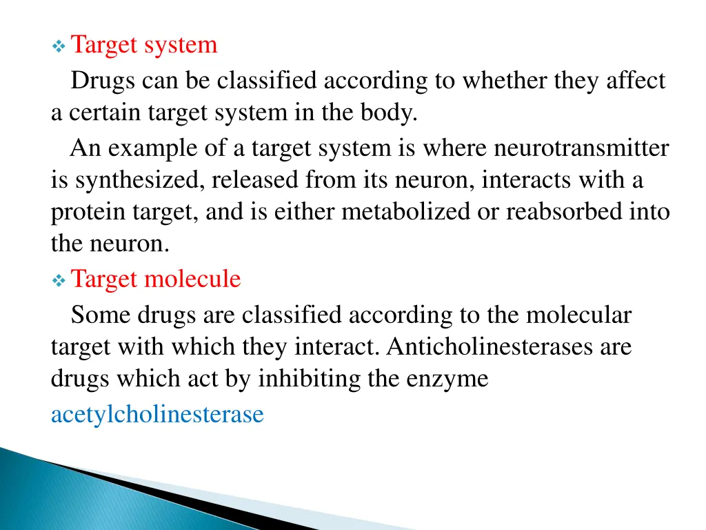 target system drugs can be classified according