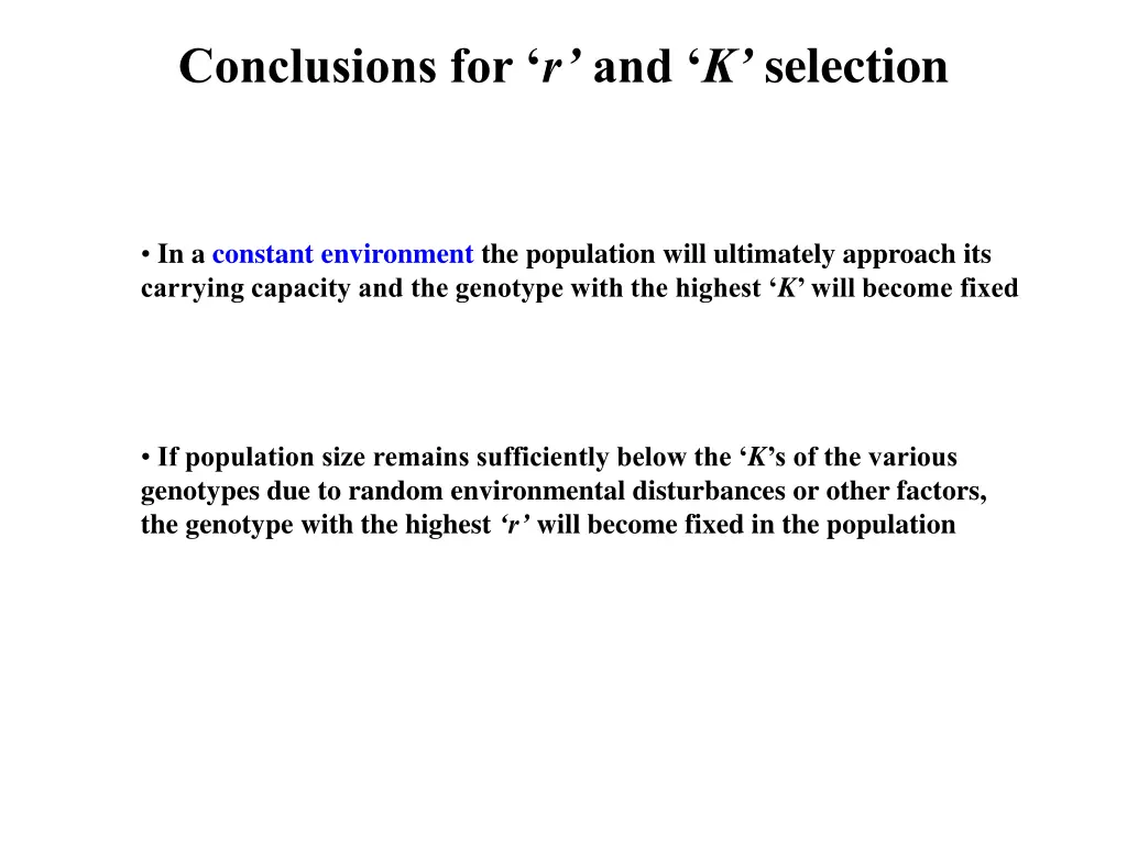 conclusions for r and k selection