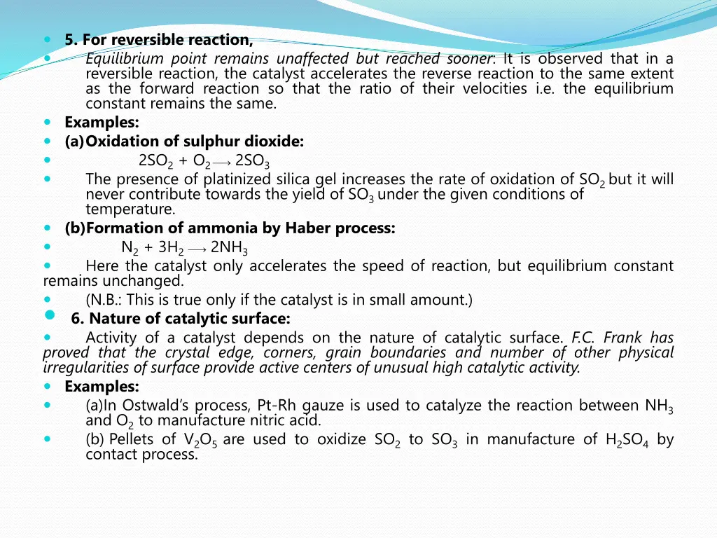 5 for reversible reaction equilibrium point