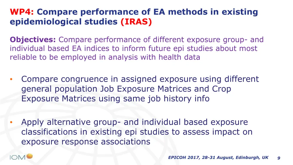 wp4 compare performance of ea methods in existing