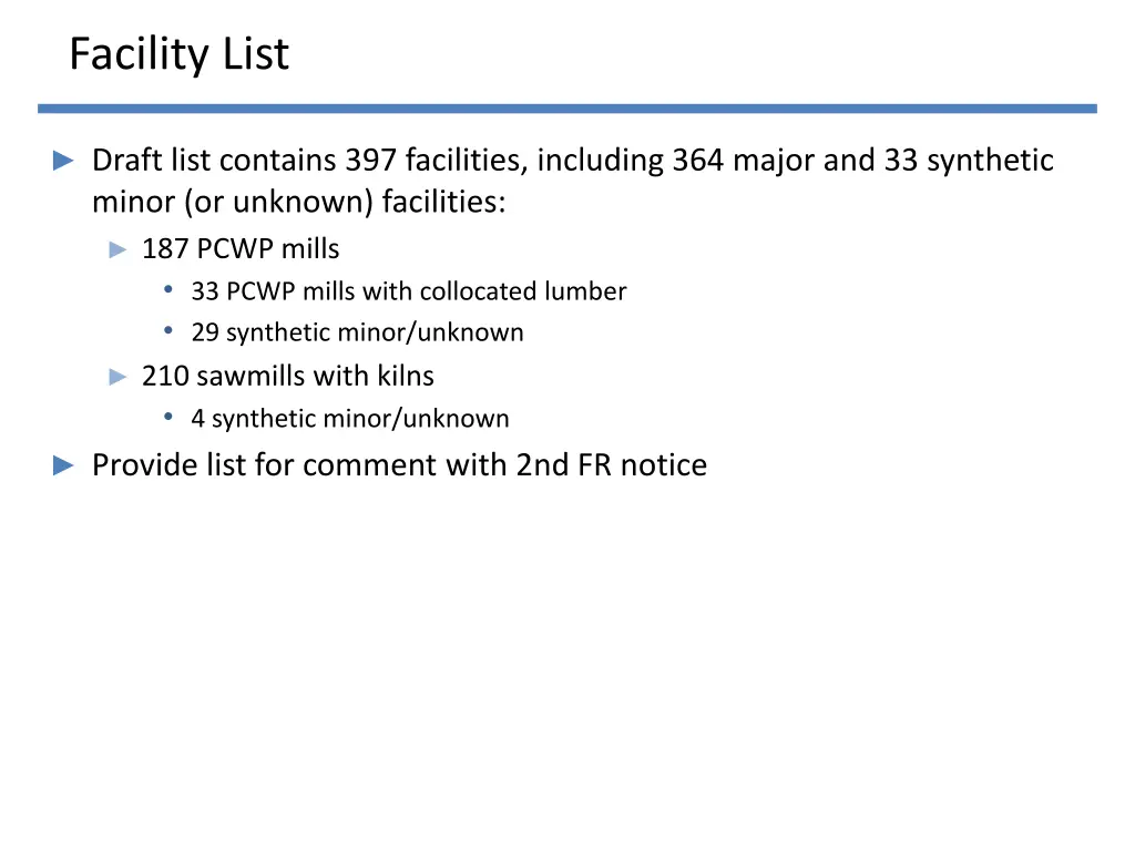 facility list