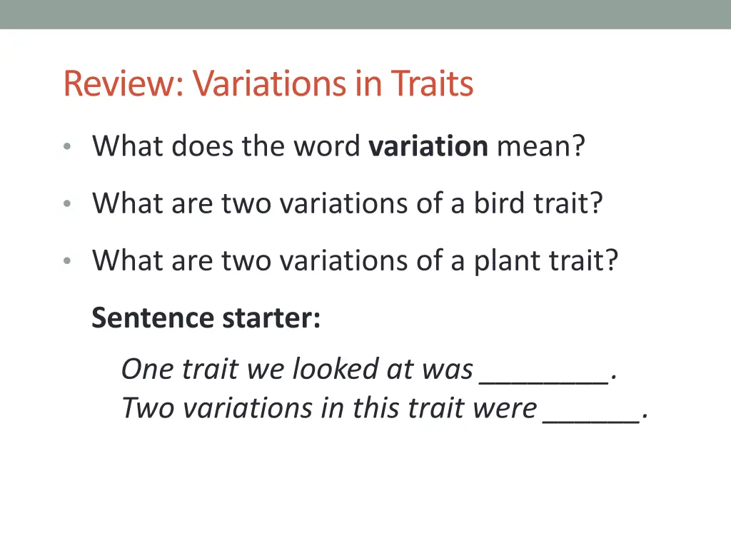 review variations in traits