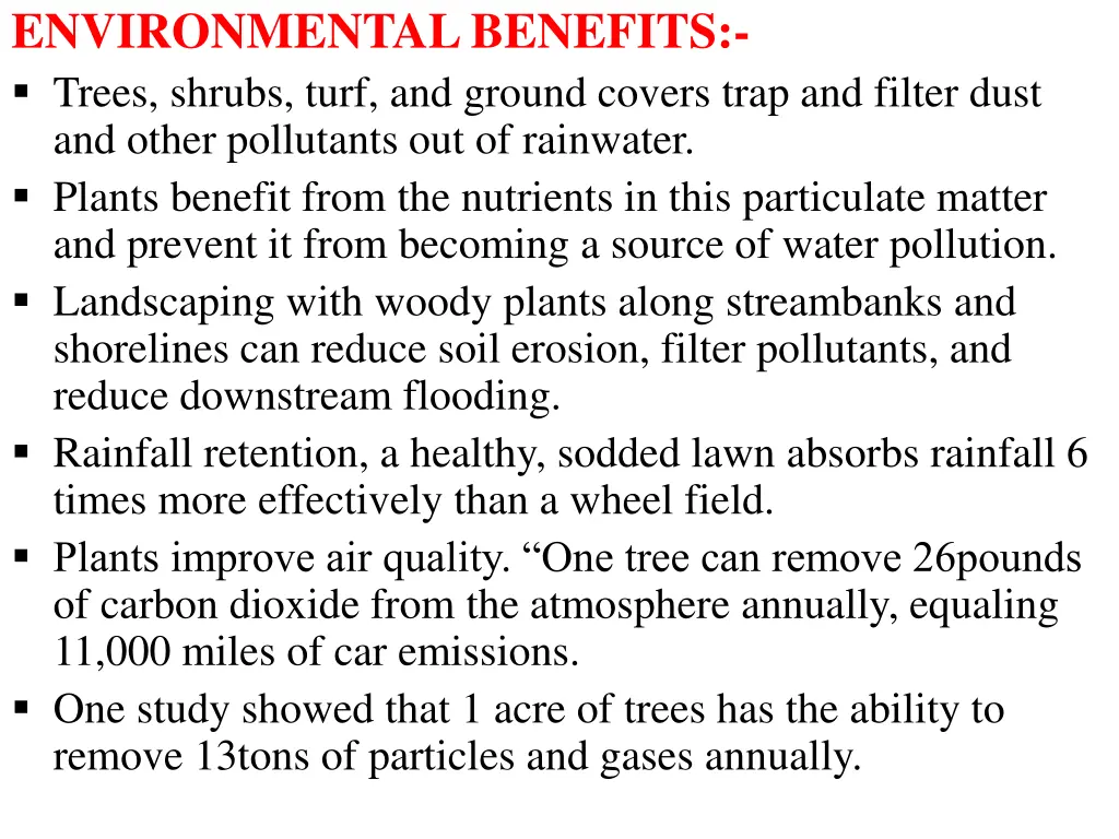 environmental benefits trees shrubs turf