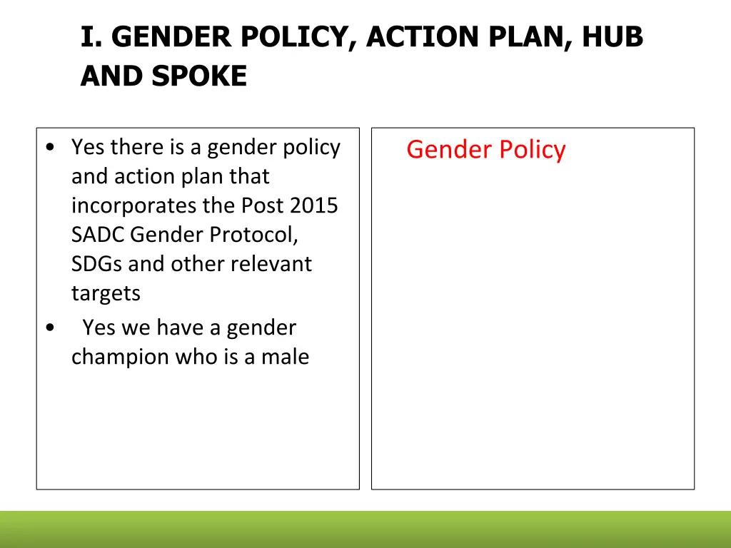 i gender policy action plan hub and spoke