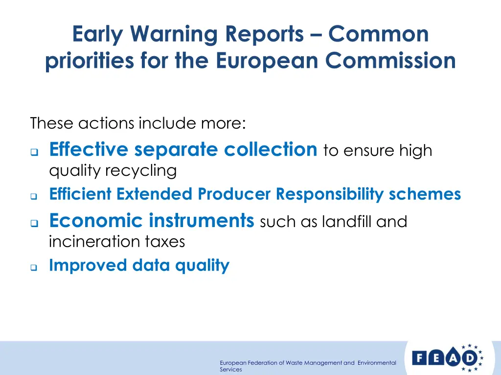 early warning reports common priorities