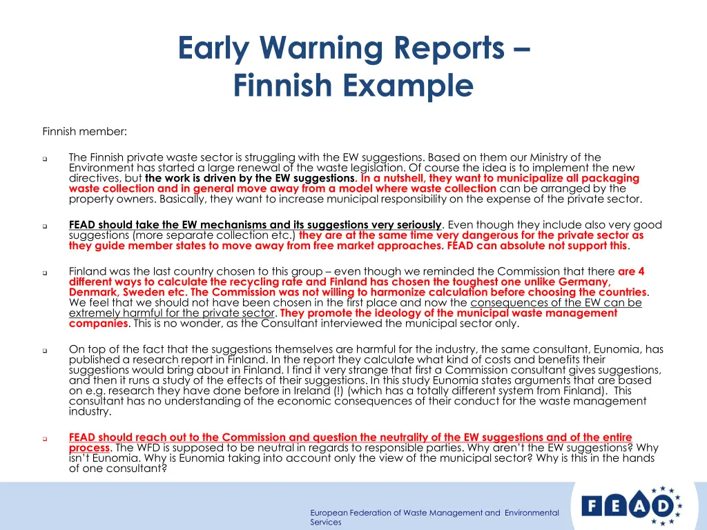 early warning reports finnish example