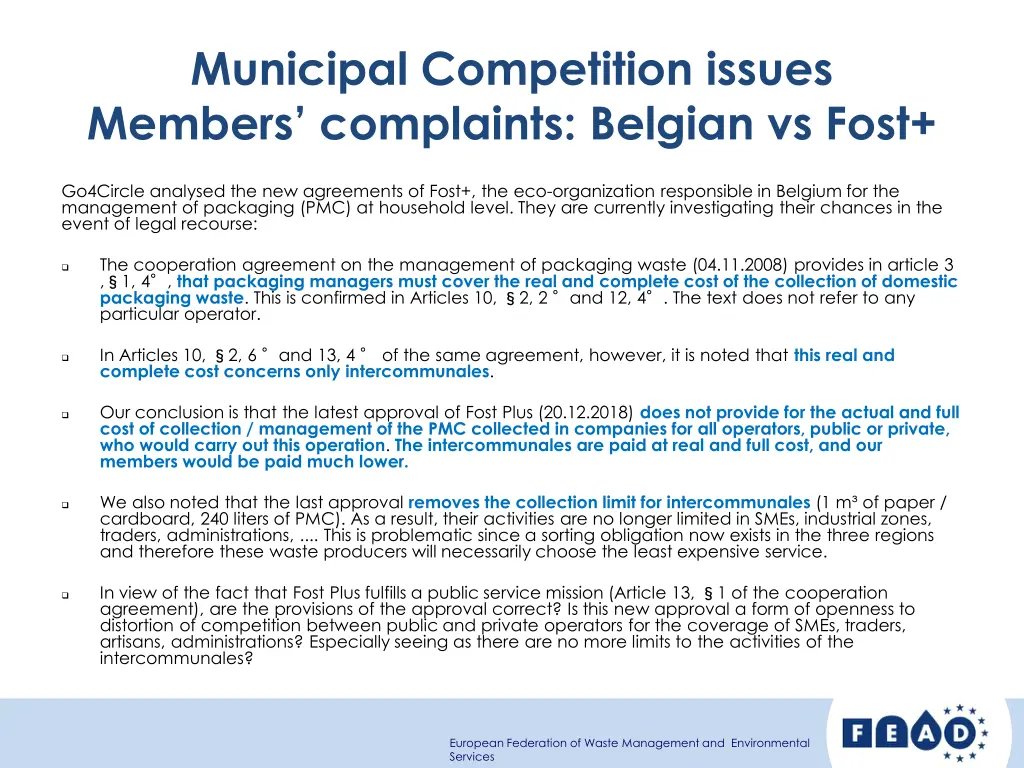 municipal competition issues members complaints