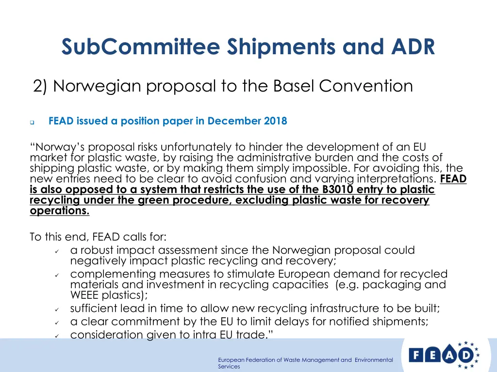 subcommittee shipments and adr 1