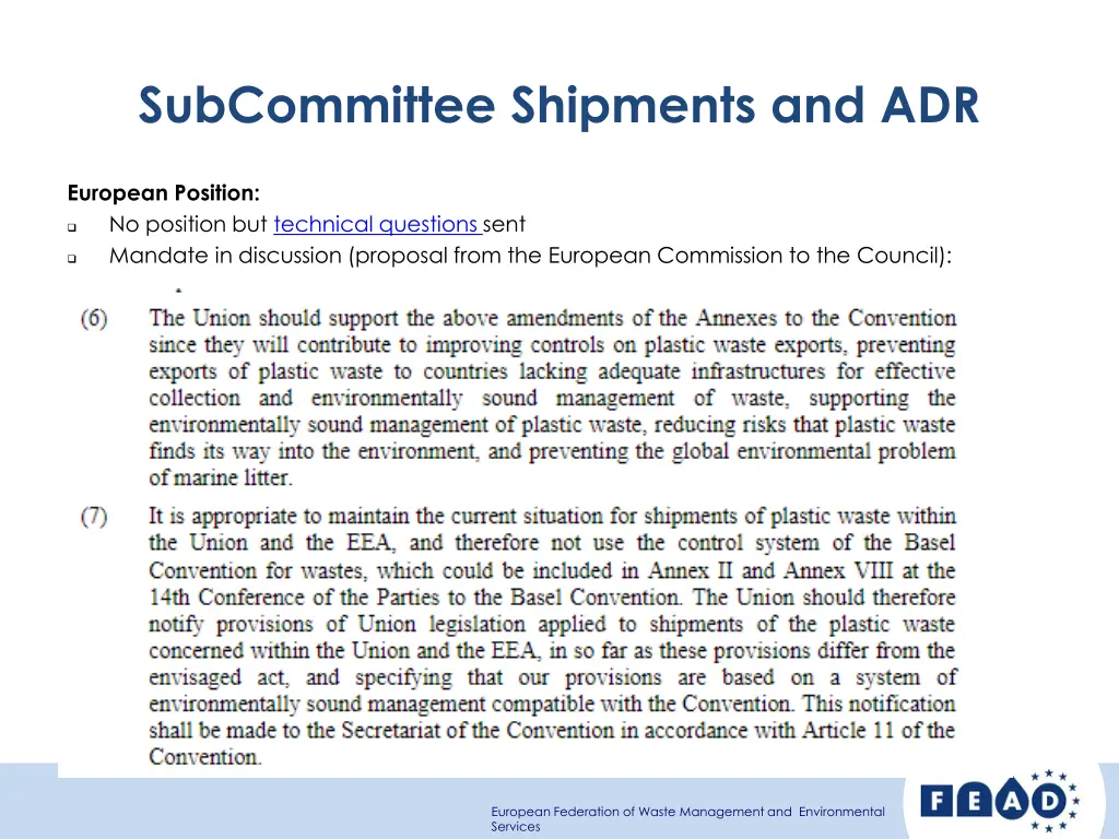 subcommittee shipments and adr 2