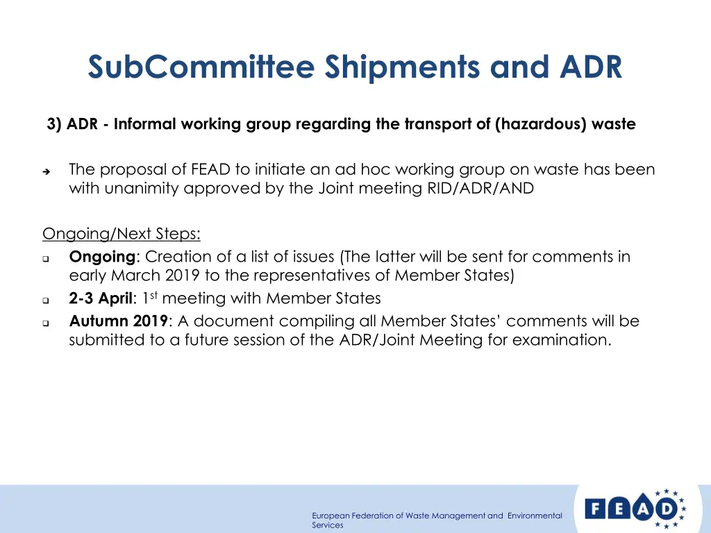 subcommittee shipments and adr 3