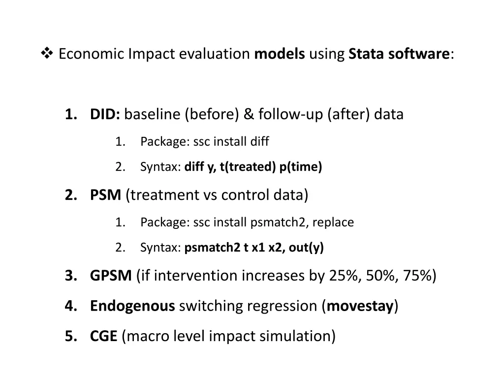 economic impact evaluation models using stata