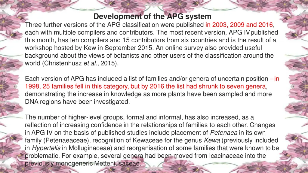 development of the apg system