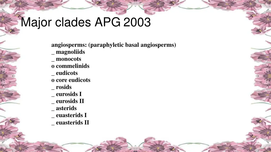 major clades apg 2003