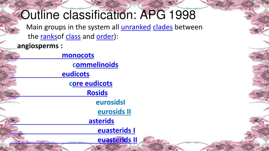 outline classification apg 1998 main groups