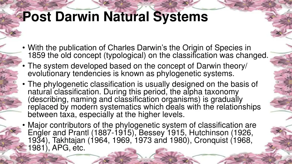 post darwin natural systems