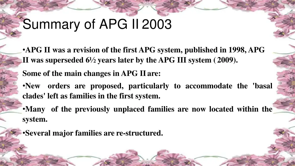 summary of apg ii 2003
