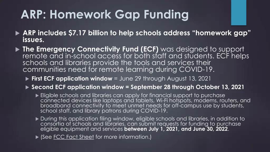 arp homework gap funding