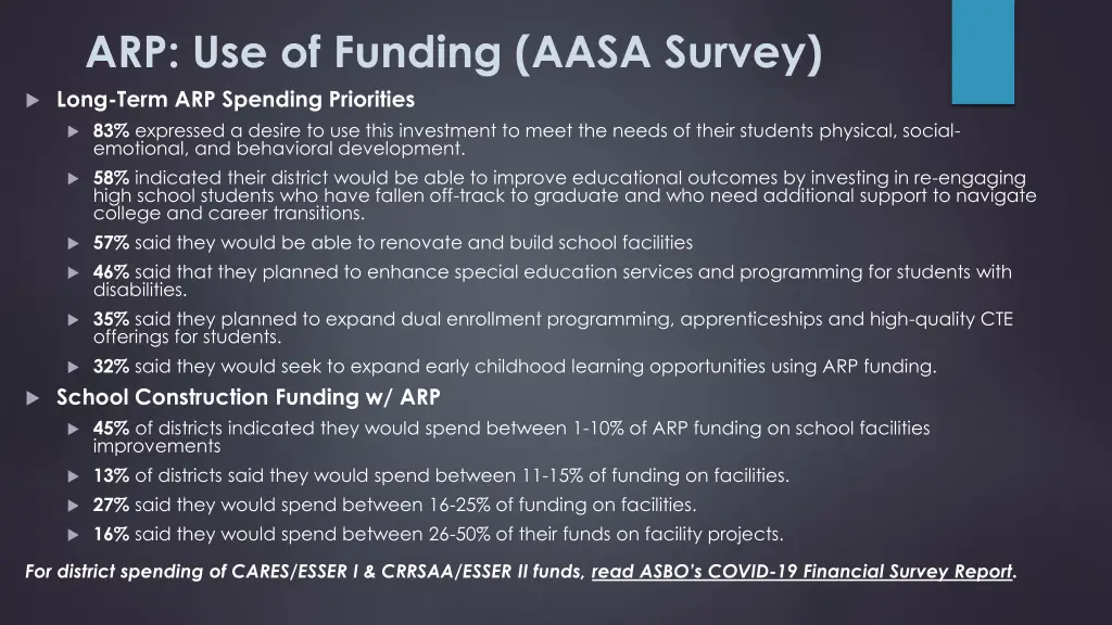 arp use of funding aasa survey long term