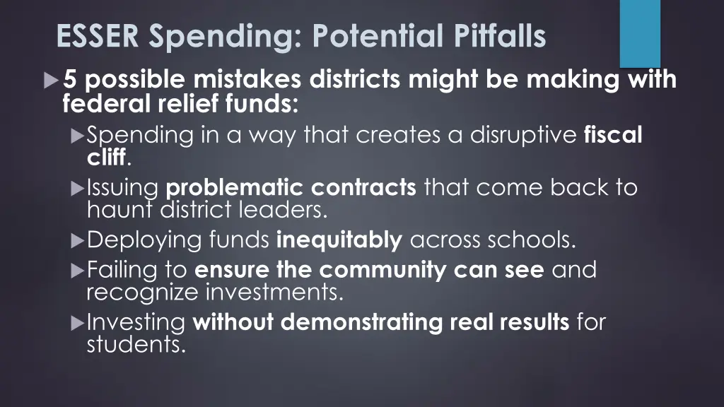 esser spending potential pitfalls 5 possible