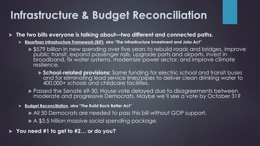 infrastructure budget reconciliation