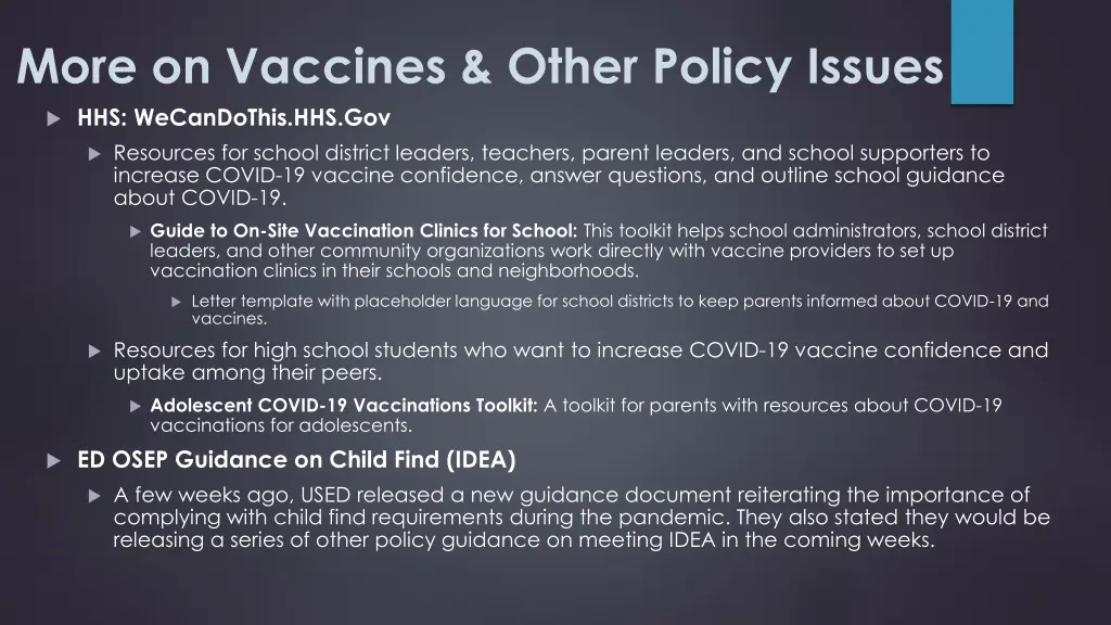 more on vaccines other policy issues